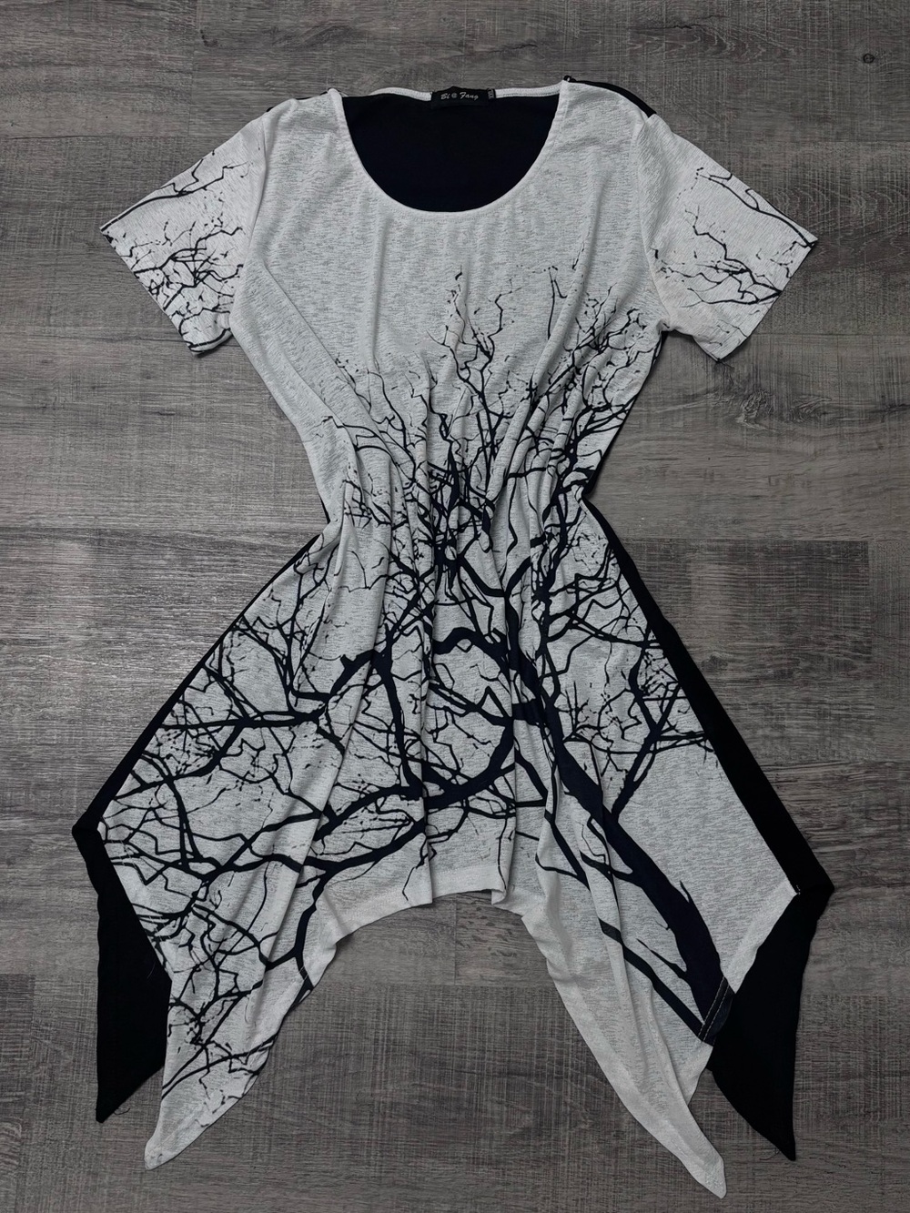 + white handkerchief t-shirt dress w/ black tree silhouette +